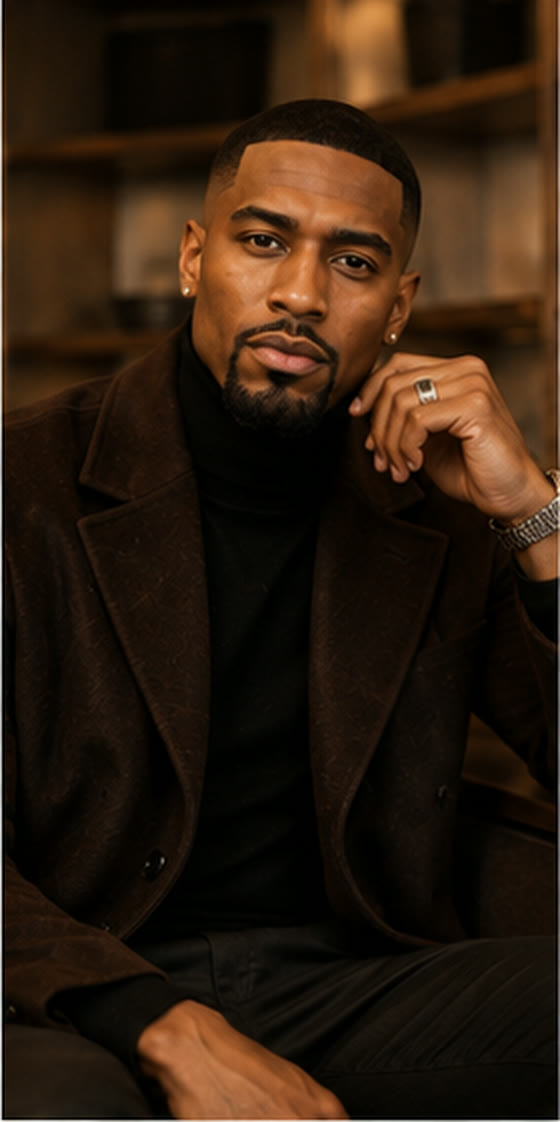 Myles A. Cross seated in a wool overcoat.