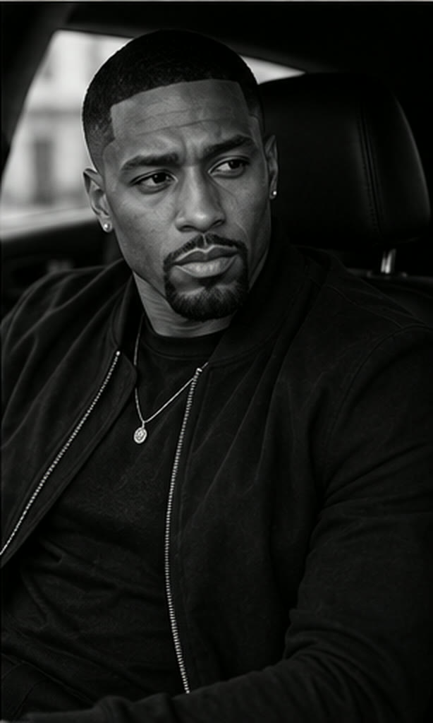 Myles A. Cross, black and white, seated in a car.